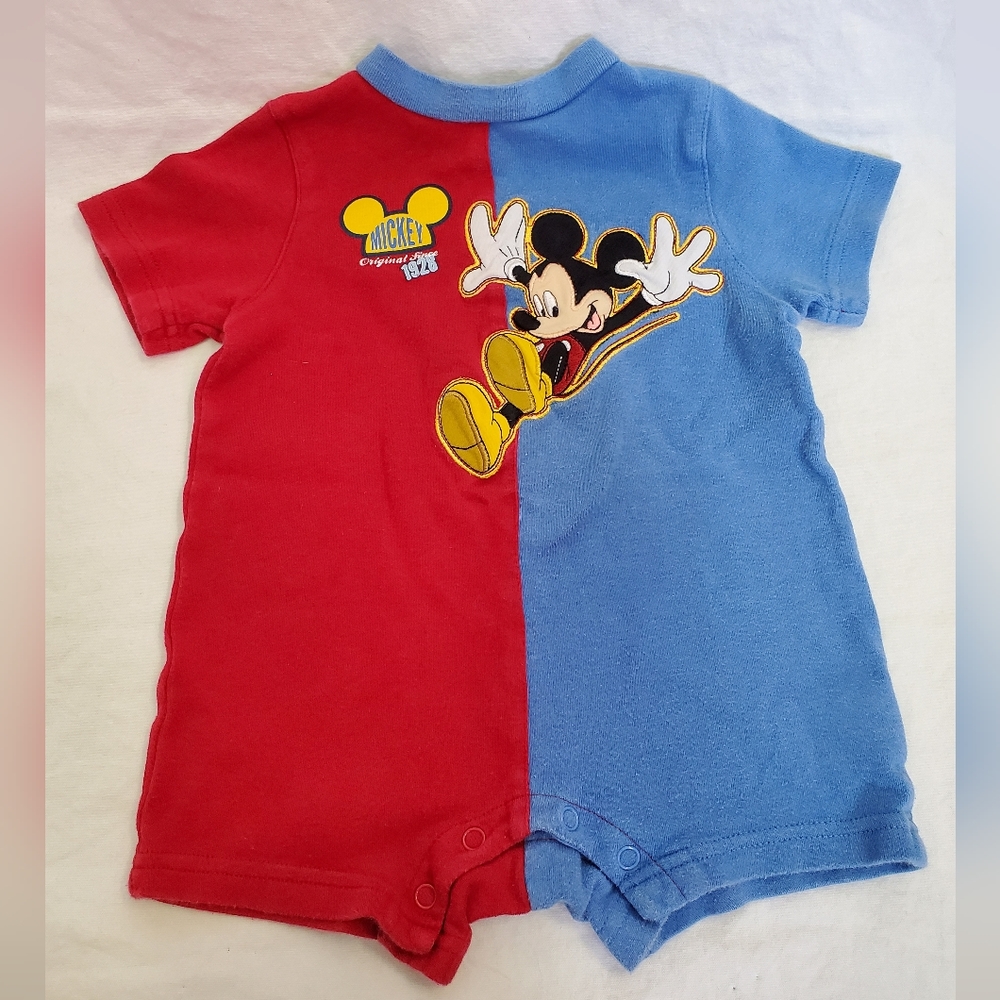 Disney Mickey Mouse Onesie Short 18M Cotton Color Block Blue Red GUD
